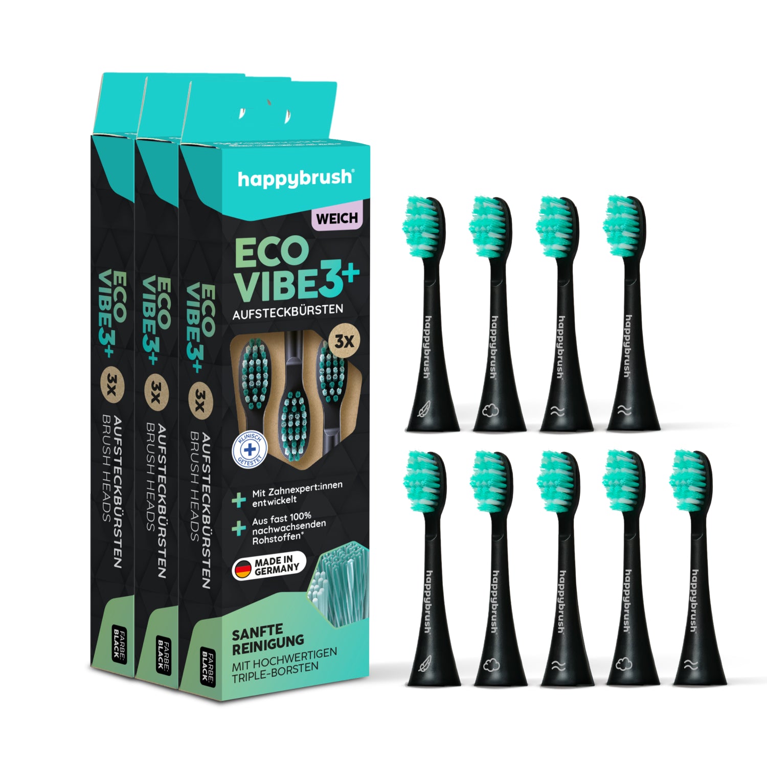 Aufsteckbürsten Eco VIBE 3+ | Black-Mint