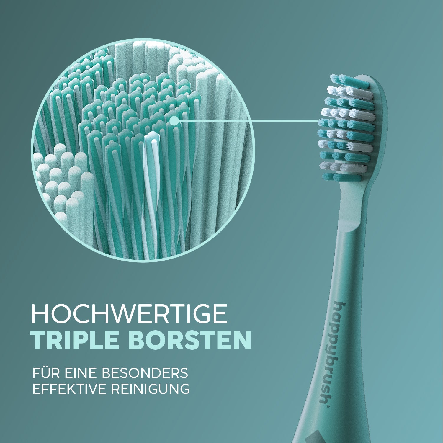 Triple-Borsten der happybrush Aufsteckbürste Eco Vibe 3+ in Forest
