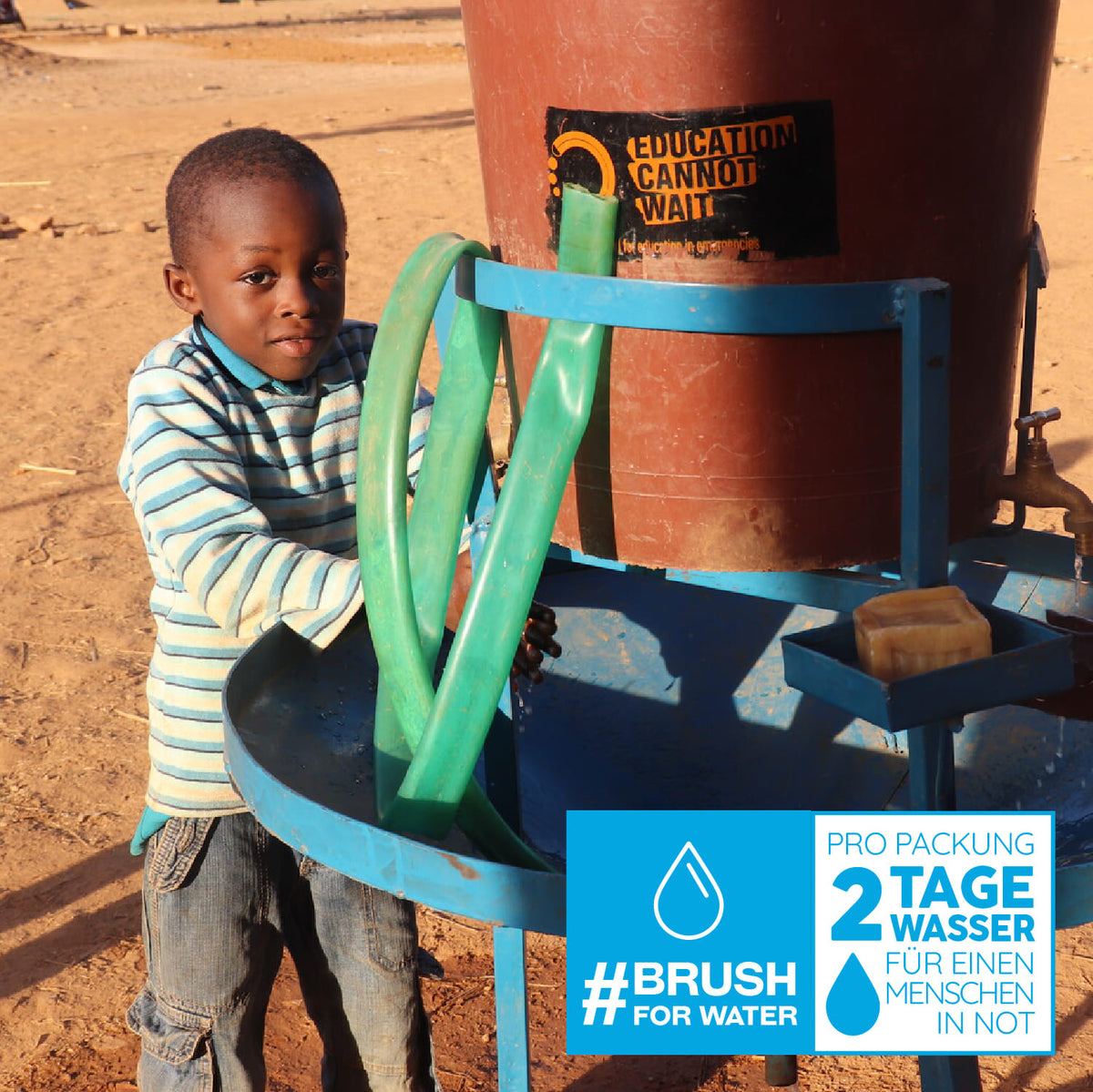 Pro Packung werden 2 Tage Wasser für einen Menschen in Not gespendet #brushforwater