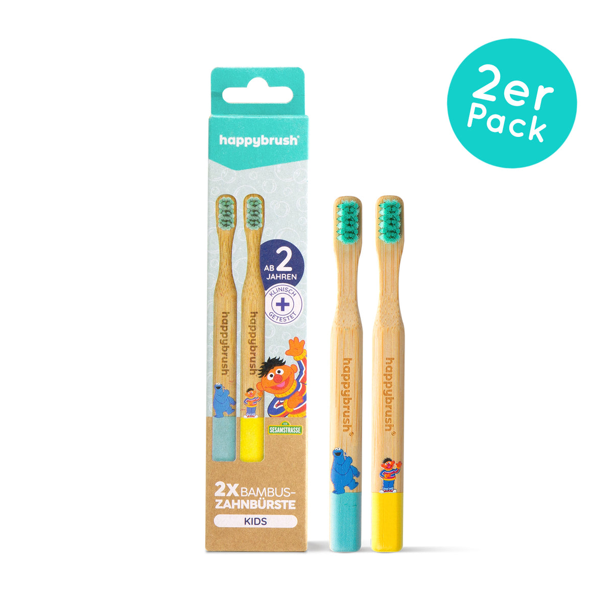Doppelpackung Kinder Bambuszahnbürste Sesamstrasse