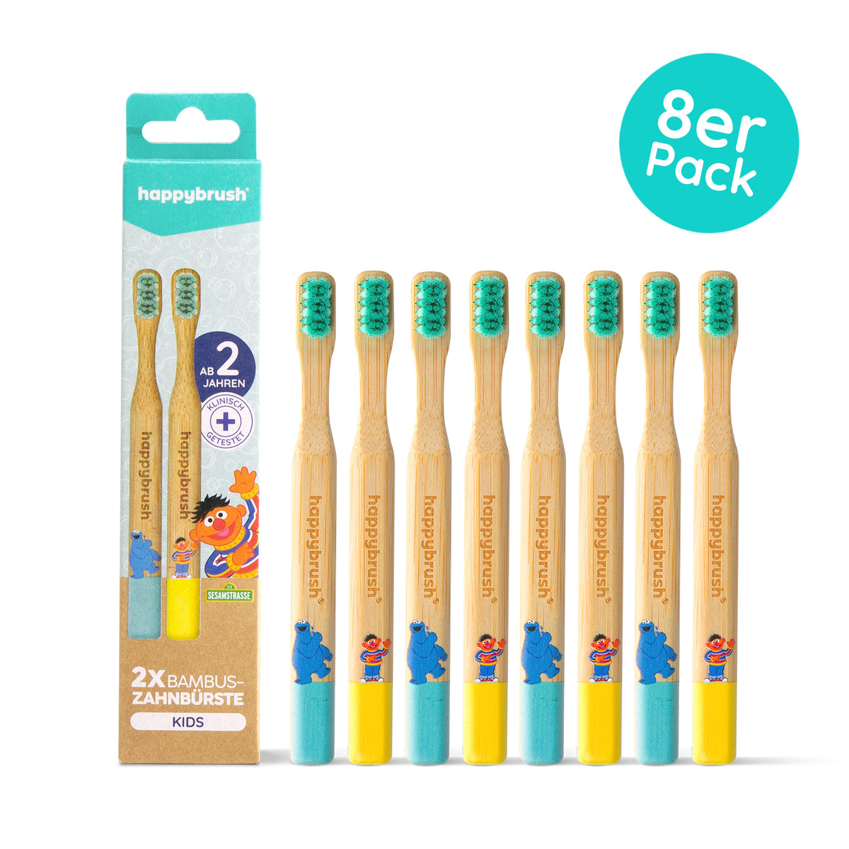 8er Packung Kinder Bambuszahnbürste Sesamstrasse